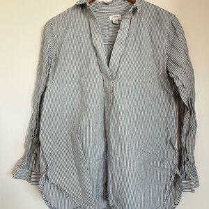 J. Crew Black and White Linen Blend Striped Top